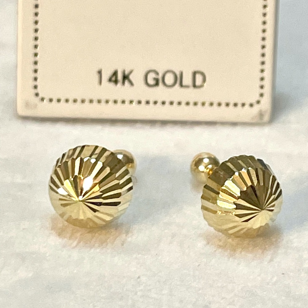 Solid Yellow Gold 14 Karat Half Moon Diamond Cut Stud 8mm mm Earring